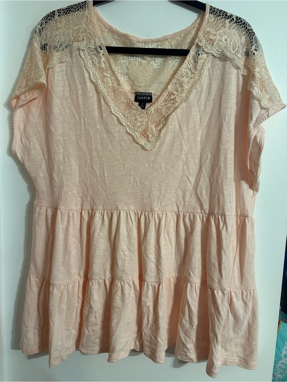 torrid Lace-Trim Tiered Peplum Top — Blush